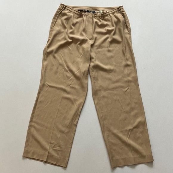 Talbots Women's linen blend Tan Wide Leg Pants - Picture 1 of 10